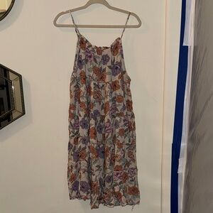 Hayden Floral Midi Dress with Purple and Orange Accents